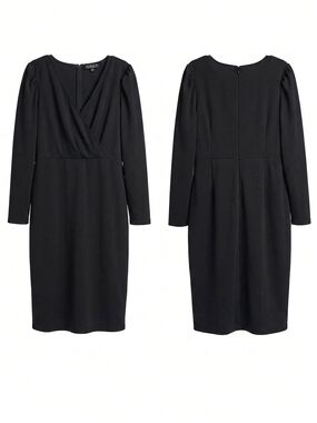 Eloquii Black Long Sleeve Wrap-Front Sheath Dress